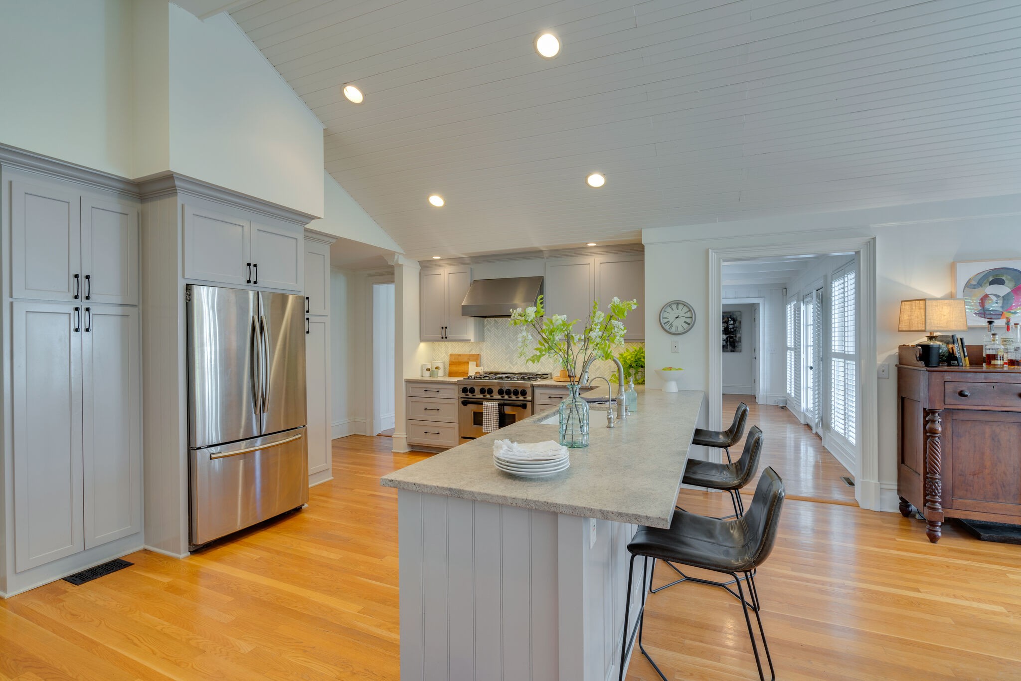 411 Page Road Nashville, TN 37205 - Photo 7 of 53 a kitchen with stainless steel appliances granite countertop a refrigerator and a view of living room