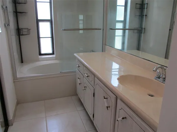 a bathroom with a sink and a large mirror
