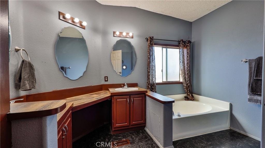 39550 Kirby Road Anza, CA 92539 - Photo 28 of 53 a bathroom with a double vanity sink and a mirror