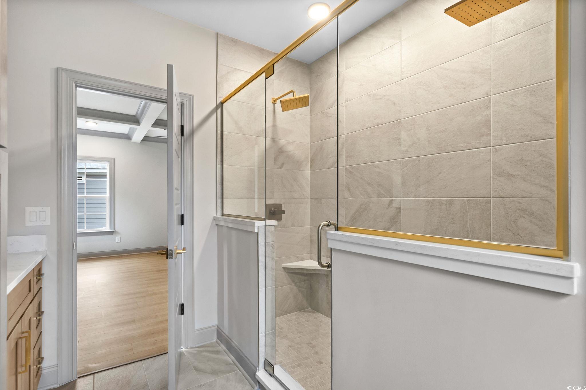 148 Arbor Ridge Circle Conway, SC 29526 - Photo 29 of 37 Full bathroom with a shower stall, vanity, and coffered ceiling