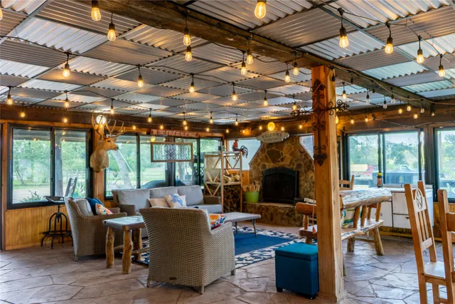 a view of a town with mountains in the background