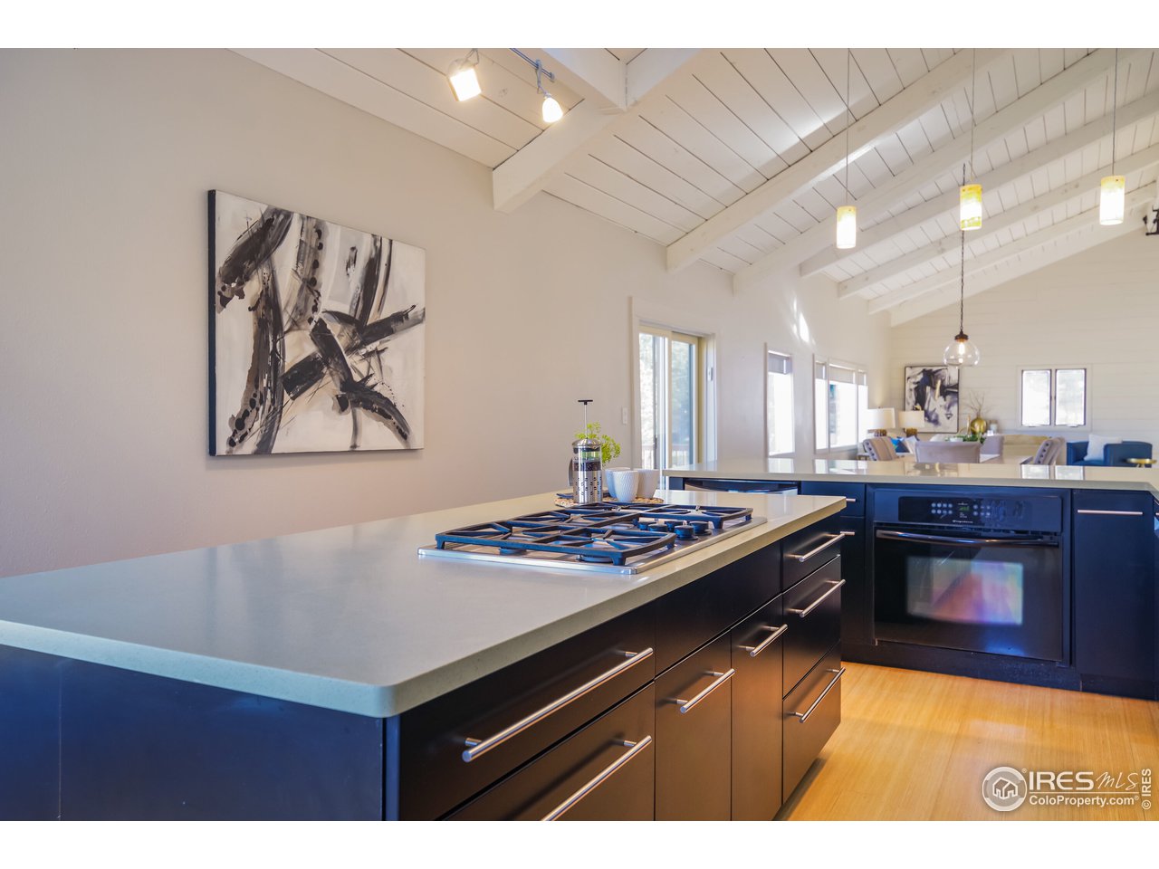 8324 West Fork Road Boulder, CO 80302 - Photo 12 of 38 a kitchen with stainless steel appliances granite countertop a stove a sink dishwasher and a refrigerator with wooden floor
