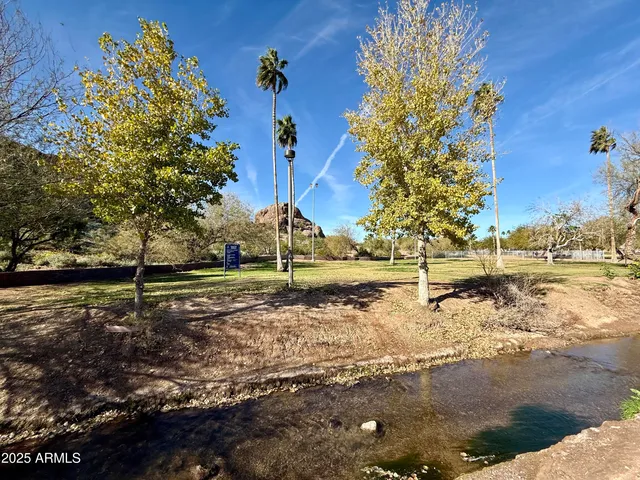 a view of a yard with wooden fence
