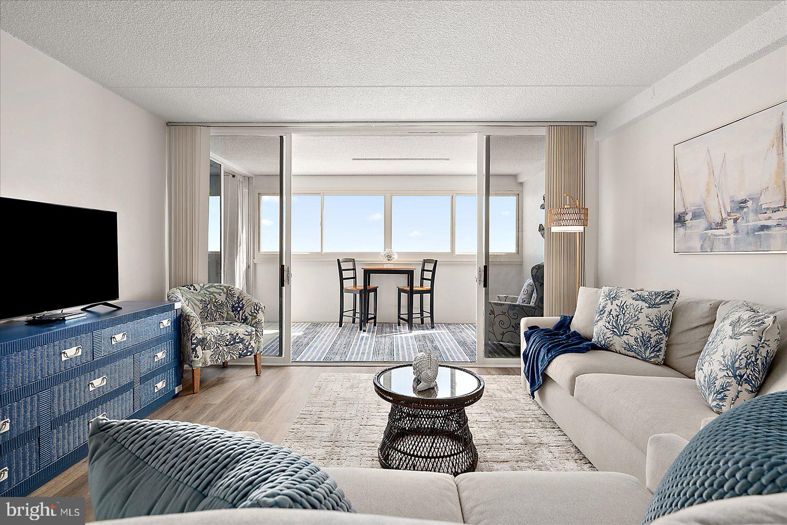 10300 Coastal Highway, Unit 1808 Ocean City, MD 21842 - Photo 8 of 47 a living room with furniture and a flat screen tv