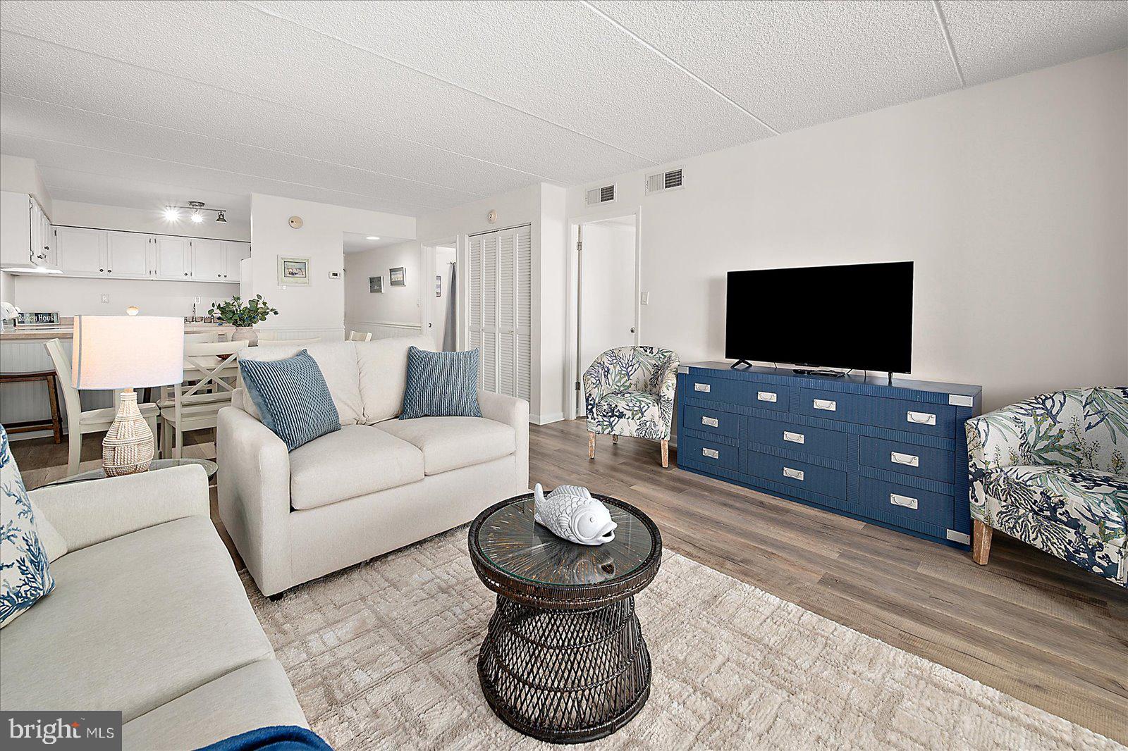 10300 Coastal Highway, Unit 1808 Ocean City, MD 21842 - Photo 46 of 47 a living room with furniture and a flat screen tv