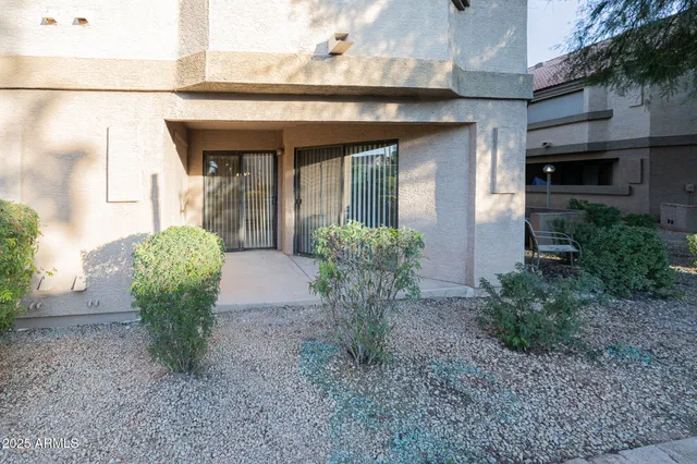 a view of a house with potted plants