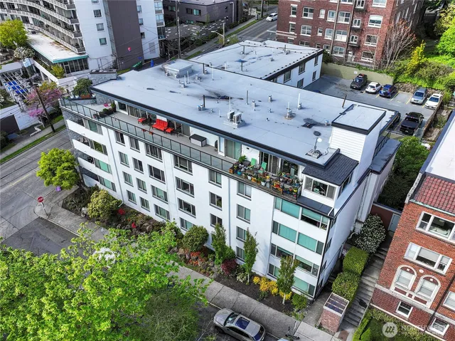 an aerial view of a building