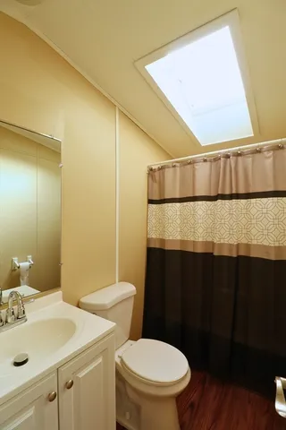 a bathroom with a sink a toilet and a mirror