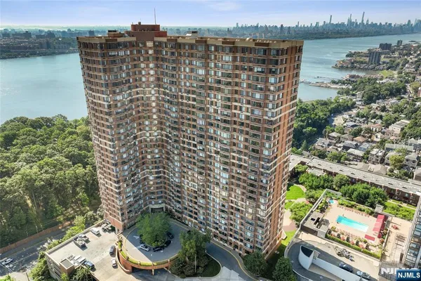 a city view with tall buildings