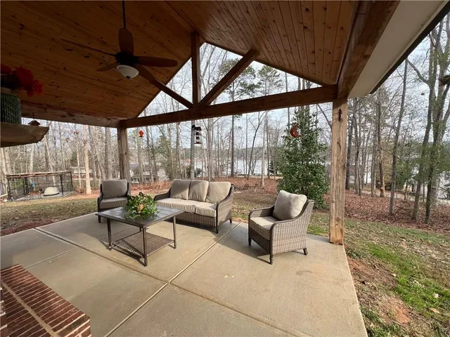 a building outdoor space with seating