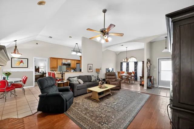 a living room with furniture or outdoor view and a rug