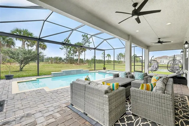 a view of a lake with a big yard