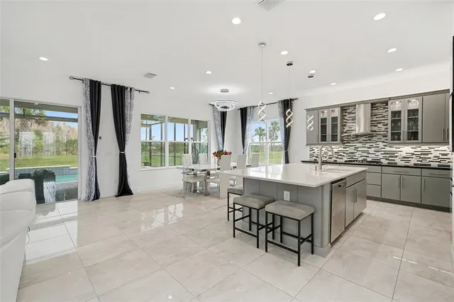 a view of a dining area with furniture