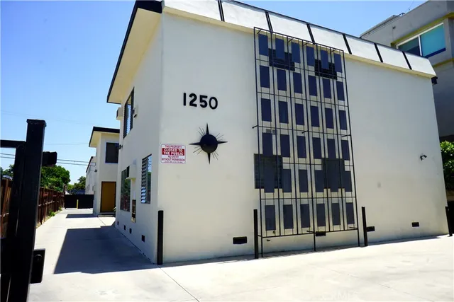 a view of a building with a street