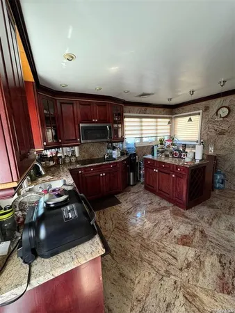 a kitchen with lots of counter top space