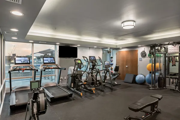 a view of a room with gym equipment