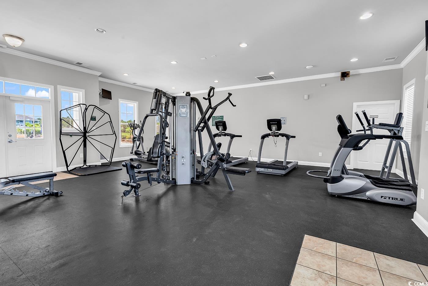 300 Kiskadee Loop, Unit K Conway, SC 29526 - Photo 31 of 40 Gym with recessed lighting and ornamental molding