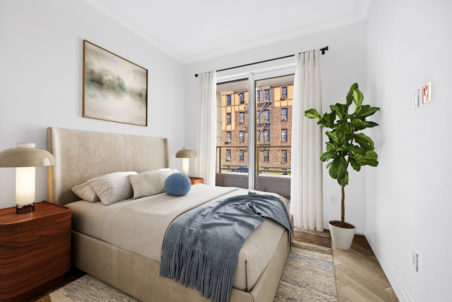 78-29 Austin Street, Unit 202 Queens, NY 11375 - Photo 12 of 32 a bedroom with bed and a potted plant