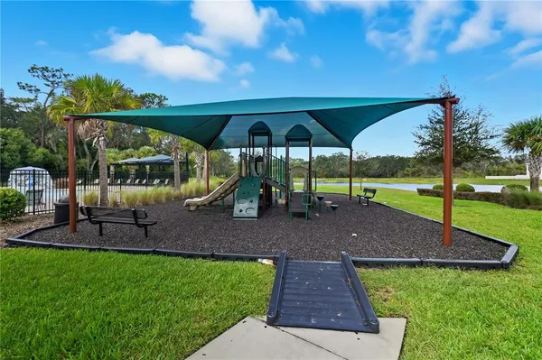 a view of a park with slide