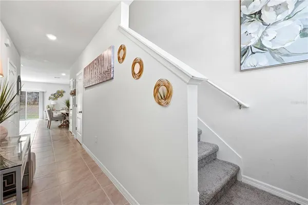 a view of a hallway with workspace