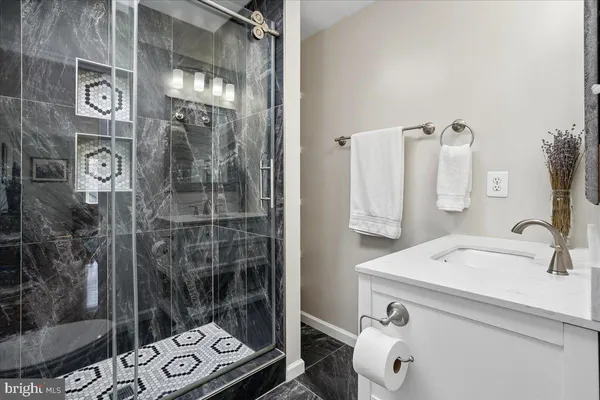 a view of a building with sitting area