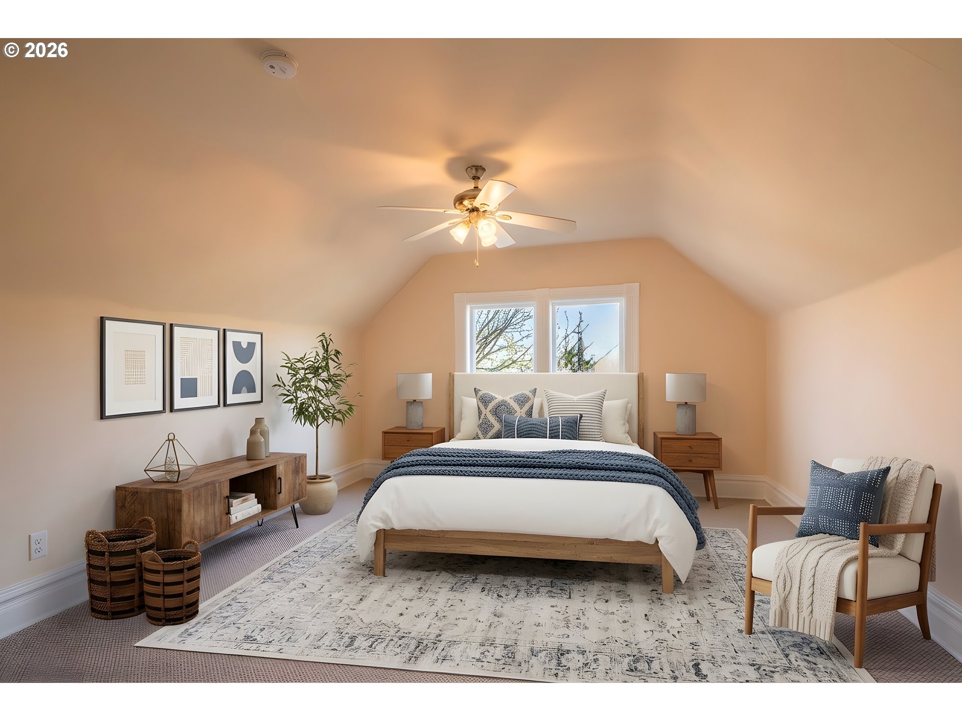 110 West 8th Street The Dalles, OR 97058 - Photo 21 of 43 a bedroom with a bed a couch and a chandelier
