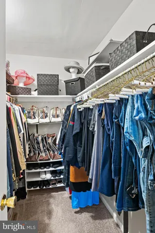 a view of walk in closet with clothes and shoes