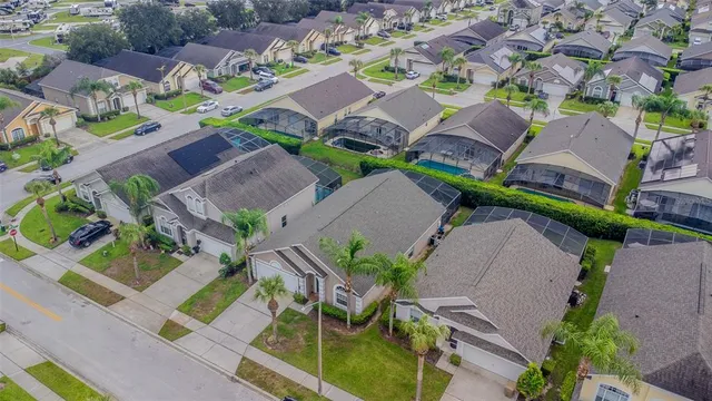 an aerial view of a house with a garden