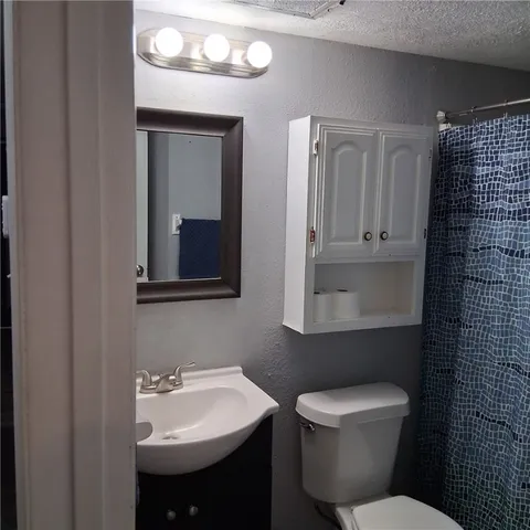 a bathroom with a sink toilet and mirror