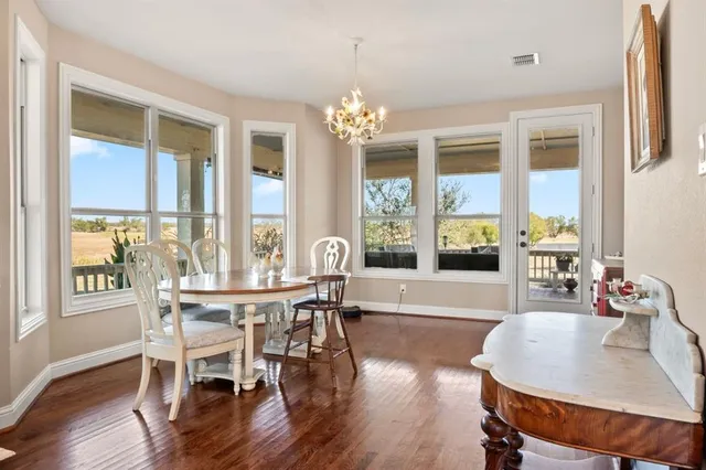 a dining room with furniture window wooden floor