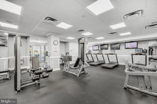 a view of a room with gym equipment