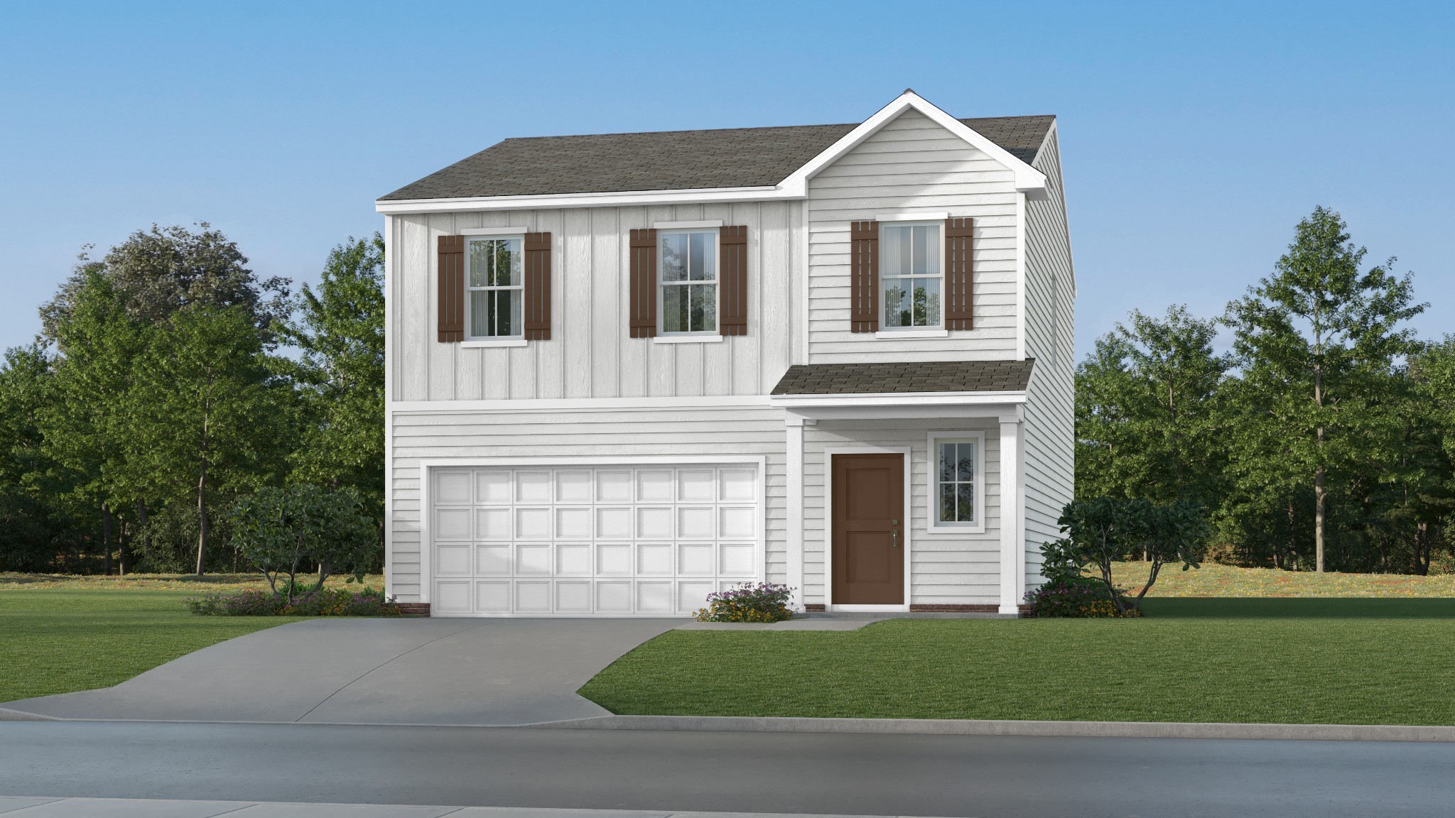 a front view of a house with a garden