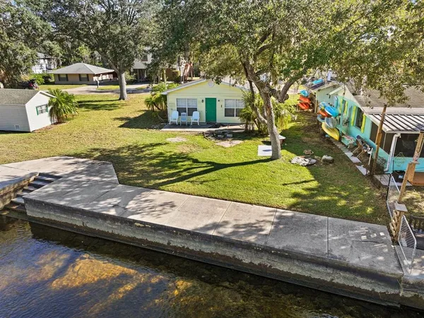 a view of a swimming pool with an outdoor space