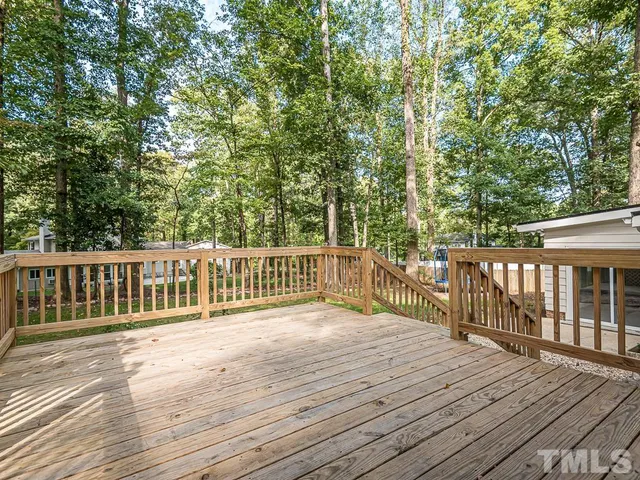 a view of a yard with plants and trees