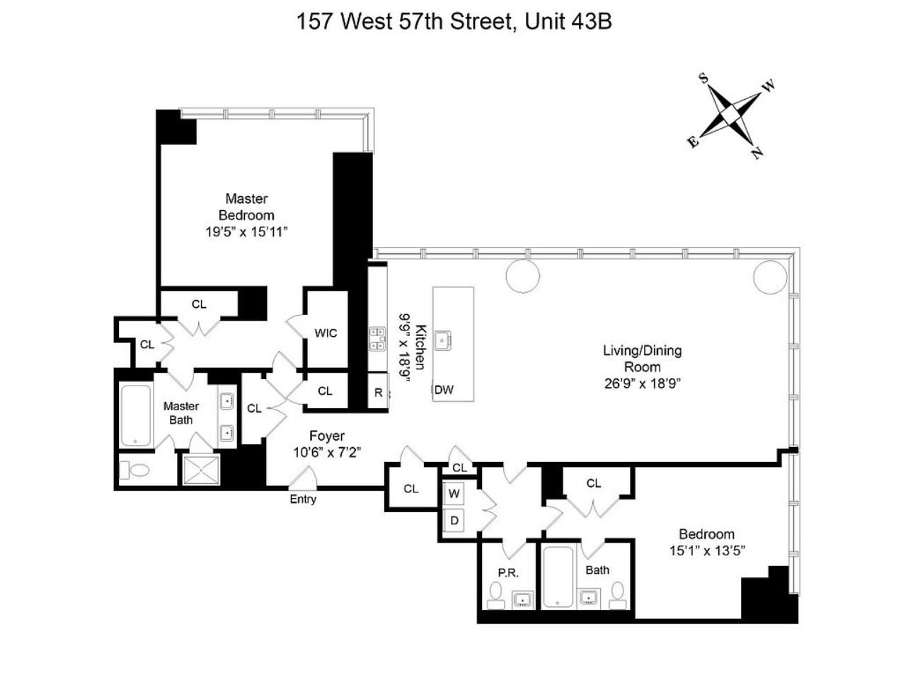 157 West 57th Street, Unit 43B Manhattan, NY 10019 - Photo 10 of 10 a picture of a floor plan