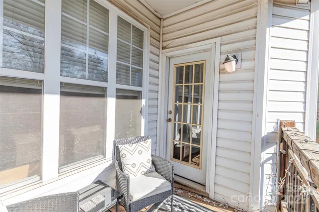 a view of a chair in wooden deck