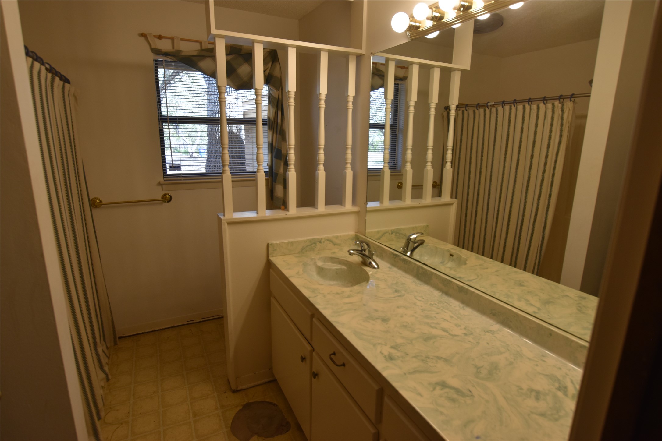 687 Fm 812 Road Red Rock, TX 78662 - Photo 31 of 40 Full bathroom featuring a shower with shower curtain, vanity, light floors, and plenty of natural light