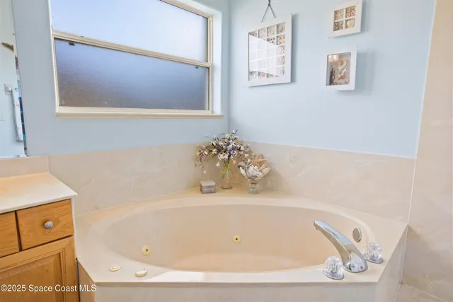 a bathroom with a bathtub