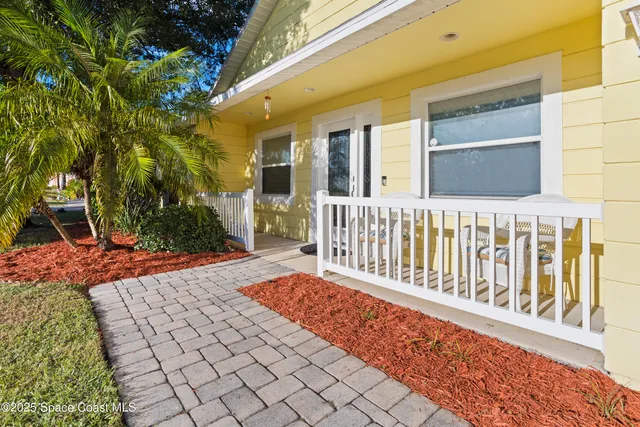 a view of a porch with a bench
