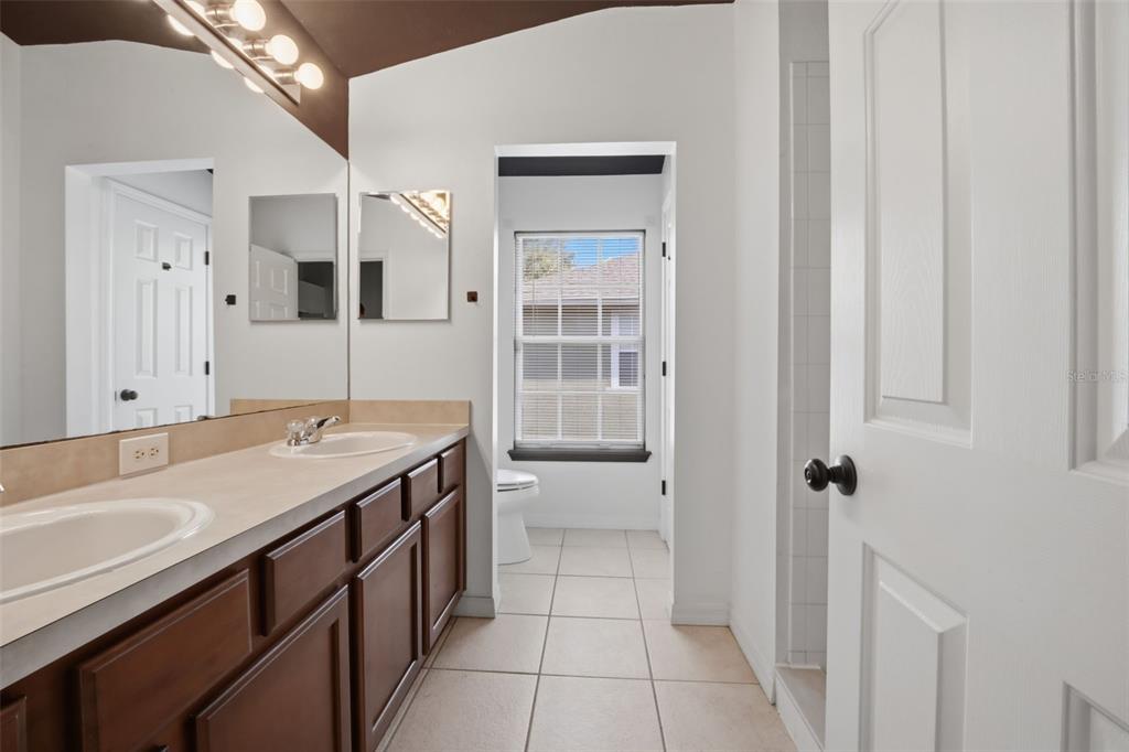 27547 Pleasure Ride Loop Wesley Chapel, FL 33544 - Photo 22 of 40 a bathroom with a granite countertop sink a mirror and a bathtub