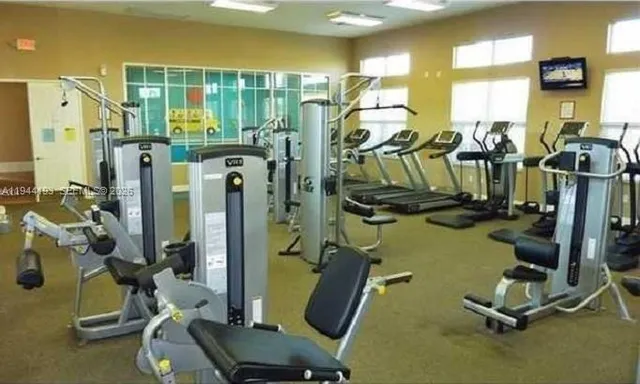 a room with gym equipment