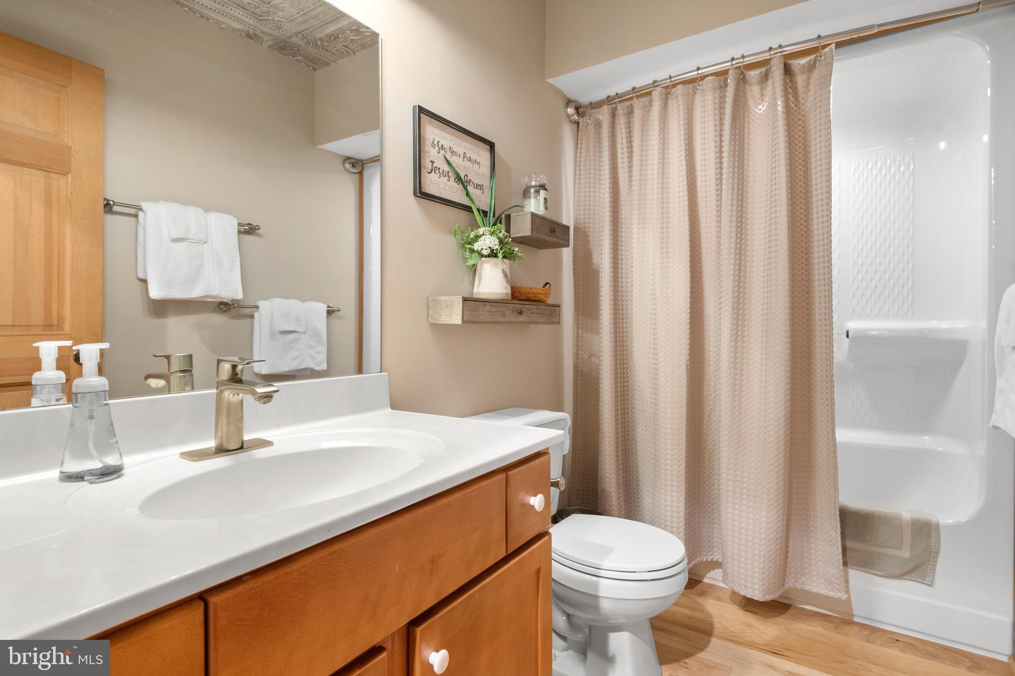 1967 Pinetown Road Wellsville, PA 17365 - Photo 26 of 58 a bathroom with a sink a toilet and shower curtain