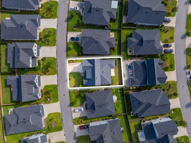an aerial view of multiple house