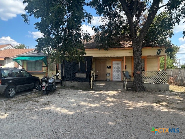 a view of a house with a large tree in front of it