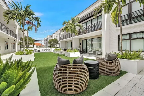 a front view of a house having patio