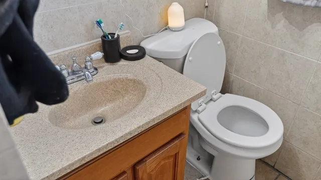 a bathroom with a sink and toilet