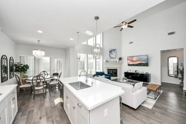 a kitchen with lots of counter top space