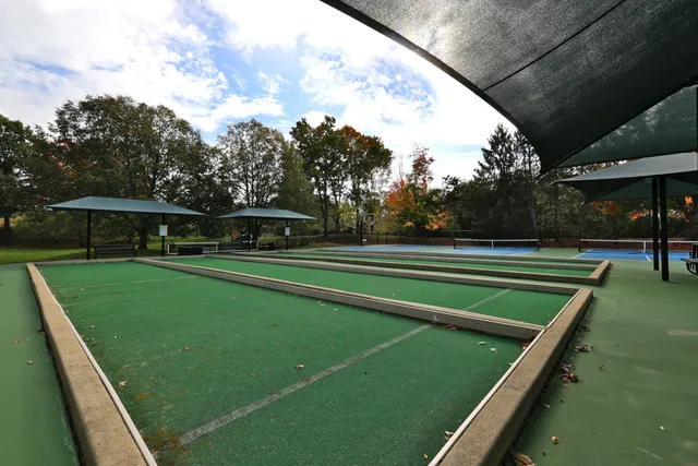 a view of a garden with a slide