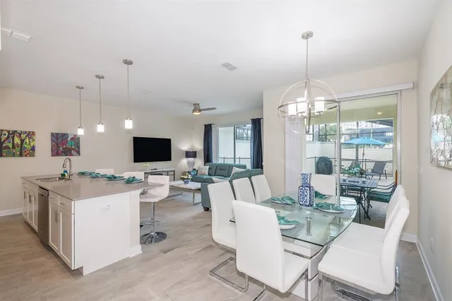 a view of a dining room and livingroom