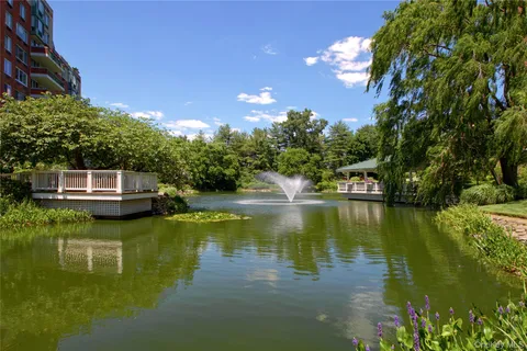 a view of a lake with a house in the background